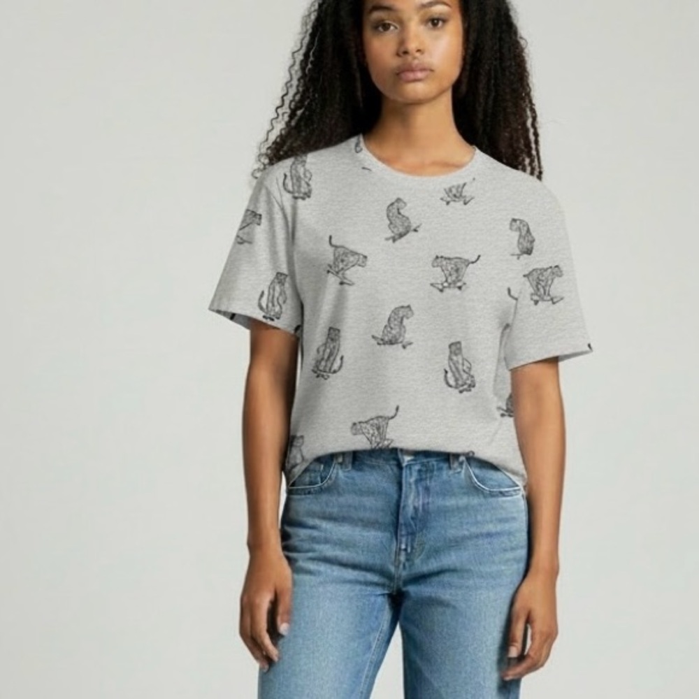Pool Heather Grey Skater Tiger Allover Print Tee, Size‎ L